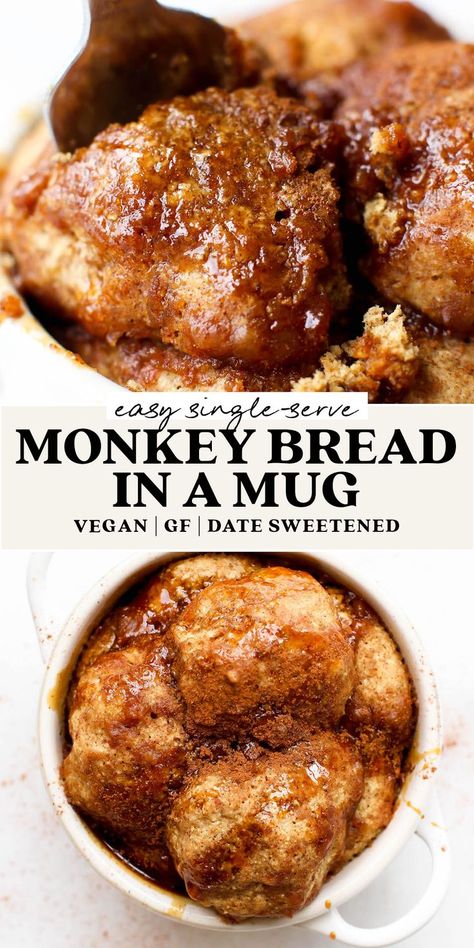 Bread For Two, Vegan Monkey Bread, Gluten Free Single Serve, Easy Single Serve Desserts, Mug Cake Vegan, Single Serve Dessert Recipes, Gluten Free Monkey Bread, Single Serve Meals, Easy Monkey Bread