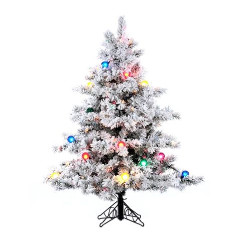 Vickerman PreLit Flocked Alaskan Pine Tree with 200 Multicolored DuraLit and G50 Lights 4.5Feet Flocked White on Green ** Extra info might be located at the photo link. (This is an affiliate link). #christmastrees 5 Foot Christmas Tree, Christmas Tree Flocked, Unlit Christmas Trees, White Artificial Christmas Tree, Gift Wrap Storage, Flocked Trees, Pine Christmas Tree, Pre Lit Christmas Tree, Autumn Decorating