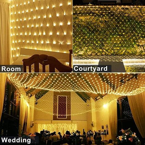 woohaha LED Net Mesh Fairy String Decorative Lights 192 LEDs 9.8ft x 6.6ft with 30V Safe Voltage for Christmas Outdoor Wedding Garden Decorations (192LED, Warm White)… - - Amazon.com Net Lights Outdoor, Christmas Net Lights, Fairy Light Curtain, Outdoor Garland, Liturgical Art, Mesh Lighting, Star String Lights, Christmas Fairy Lights, Outdoor Fairy Lights