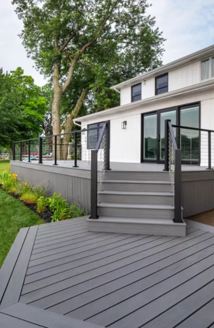 Timber Tech Deck Ideas, Composite Deck Skirting, Trex Patio, Porch Skirting, Deck Stair Railing, Deck Maintenance, Deck Skirting, Composite Deck Railing, Deck Balusters