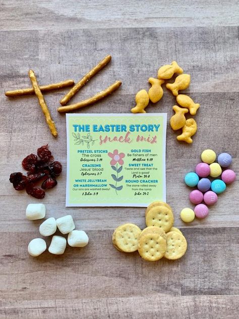 Scripture Treats, Easter Story Snack, Church Snacks, Easter Snack Mix, Easter Snack, The Easter Story, Easter Sunday School, Easter Snacks, Easter Story