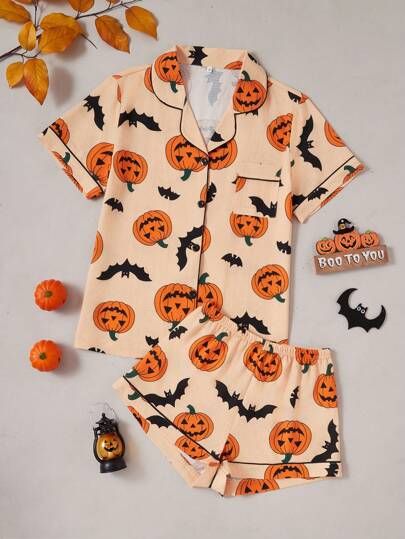 Halloween Pjs, Bat Print, Sleep Clothes, Halloween Pajamas, Plus Size Halloween, Holiday Pajamas, Halloween Items, Womens Pyjama Sets, Halloween Fashion