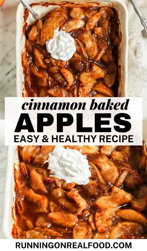 These cinnamon baked apple slices are easy to make and perfect for a healthy and delicious dessert! Ooey, gooey, cinnamon-y baked apples? Yess!! These apple slices are amazing for a simple but decadent dessert and are the perfect way to get your apple pie fix without actually making a pie.  You’ll need just a few minutes to prepare them before popping them in the oven and 30 minutes later, they’re ready to enjoy! Bonus: your whole house smells amazing after making them. Apple Breakfast Bake Healthy, Apple Crisp Healthy Clean Eating, Keto Fruit Dessert Easy, Easy Baked Cinnamon Apples, Healthy Baked Apples With Oats, Baked Apple Desserts Easy, Apple Cinnamon Dessert Recipes, Baked Apples And Cinnamon, Baked Apple Healthy