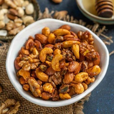 Healthy Honey Roasted Mixed Nuts Recipe - Whisk Affair Honey Glazed Nuts Recipe, Honey Roasted Mixed Nuts Recipe, Roasted Mixed Nuts Recipe, Low Carb Low Sugar Recipes, Glazed Nuts, Roasted Nuts Recipe, High Cholesterol Diet, Healthy Honey, Honey Glazed