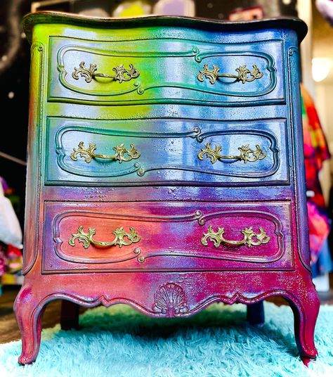 SOLD Neon Ombré Nightstand - Etsy Australia Neon Furniture, Rainbow Furniture, Wood Night Stand, Whimsical Painted Furniture, Fantasy Furniture, Whimsical Furniture, Diy Furniture Renovation, Painting Furniture Diy, Bedroom Furniture Dresser