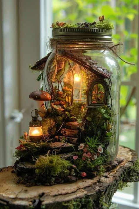 Fairy Garden Ideas Enchanted Forest, Fairy House Crafts, Witch Crafts, Fairy Lanterns, Fairy House Diy, Fairy Garden Designs, Fairy Home, Fairy Garden Crafts, Fairy Stuff