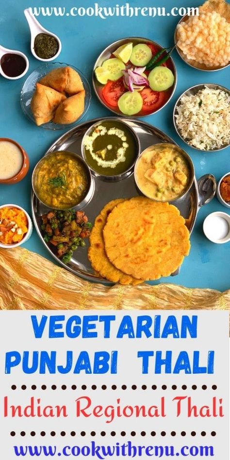 Punjab Recipes, Punjabi Thali, Makki Di Roti, Platter Recipes, Diwali Treats, Vegetarian Platter, Vegan Indian Recipes, Festival Food, North Indian Recipes