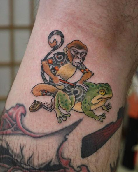 Japanese Monkey Tattoo, Traditional Monkey Tattoo, Ukiyoe Tattoo, Japanese Frog Tattoo, Monmon Cats, Neo Japanese, Tatts Ideas, Japanese Monkey, Monkey Tattoo