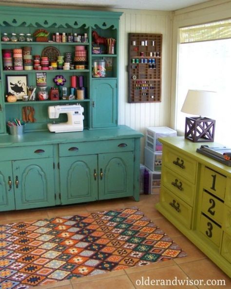 Green Dresser, Dream Craft Room, Craft Room Design, Sewing Room Organization, Diy Craft Room, Craft Room Decor, Office Crafts, Craft Room Storage, Craft Room Office