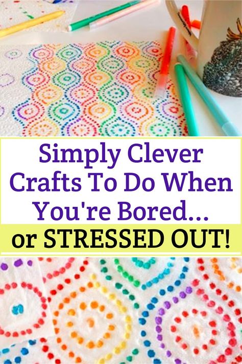 Simple craft projects to do when you're bored at home or STRESSED OUT! This easy paper towel craft is an oddly satisfying and FUN art project for the kids or for YOU. Just grab your makers and color the pattern on a sheet of paper towels. Fun Art Projects, Paper Towel Crafts, Crafts To Do When Your Bored, Fun Crafts To Do, Fun Arts And Crafts, Easy Art Projects, Simple Craft, Cool Art Projects, Easy Art