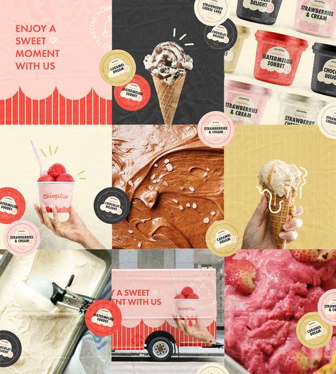 Chispitas Ice Cream :: Behance Ice Cream Shop Branding, Frozen Logo, Thrifty Ice Cream, Shop Branding Design, Gelato Brands, Element Drawing, Graphic Designer Studio, Watermelon Sorbet, Ice Cream Photography