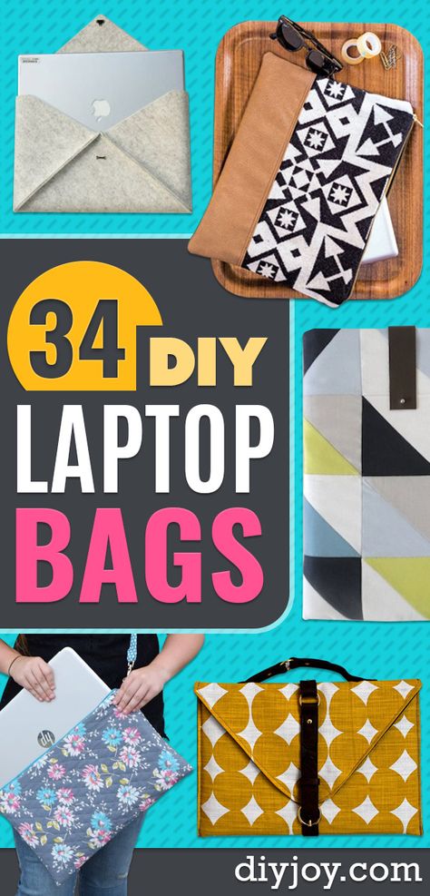 DIY Laptop Bags - Easy Bag Projects to Make For Your Computer - Cool and Cheap Homemade Messnger Bags, Cases for Laptops - Shoulder Bag and Briefcase, Backpack Computer Bag Diy, Laptop Case Pattern, Diy Laptop Case, Diy Laptop Bag, Laptop Diy, Briefcase Backpack, Diy Messenger Bag, Easy Bag, Diy Organizer