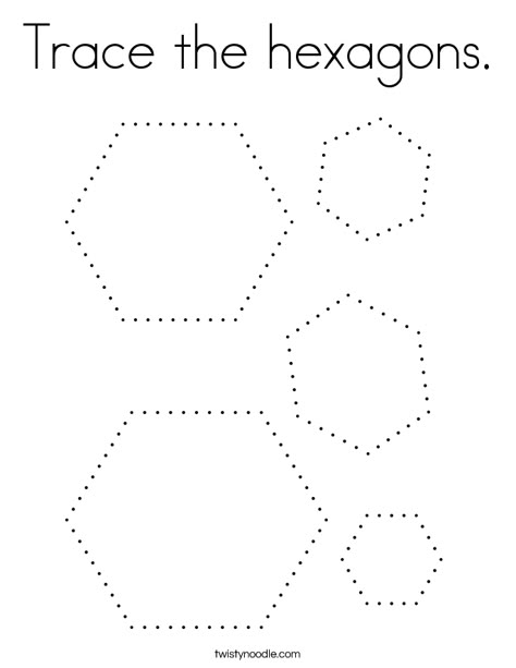 Trace the hexagons Coloring Page - Twisty Noodle Hexagon Coloring Page, Hexagon Worksheets For Preschool, Hexagon Crafts Preschool, Hexagon Activities For Preschool, Motor Skills Preschool, Preschool Shapes, Twisty Noodle, All About Me Preschool, Tracing Practice