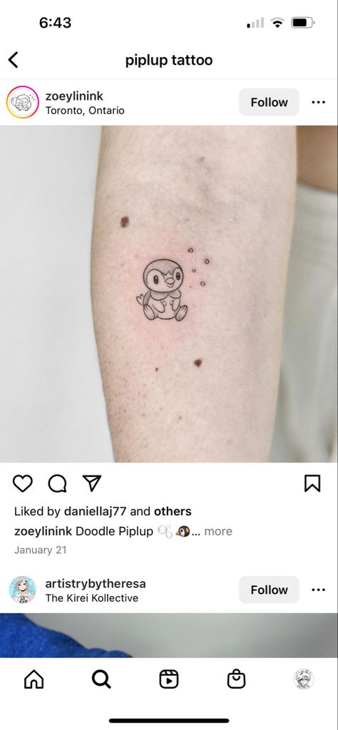 Piplup Tattoo Ideas, Ash And Pikachu Tattoo, Oshawott Tattoo, Subtle Pokemon Tattoo, Turtwig Tattoo, Clefairy Tattoo, Piplup Tattoo, Mudkip Tattoo, Small Pokemon Tattoo