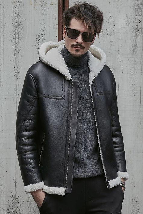 2019 Autumn And Winter New Hooded Men's Leather Jacket Short Fur Coat Winter Coat Short Fur Coat, Men Vintage Style, Aviator Leather Jacket, Fur Hood Jacket, Men's Leather Jacket, Aviator Jackets, Custom Jacket, Leather Motorcycle Jacket, Leather Jacket Men