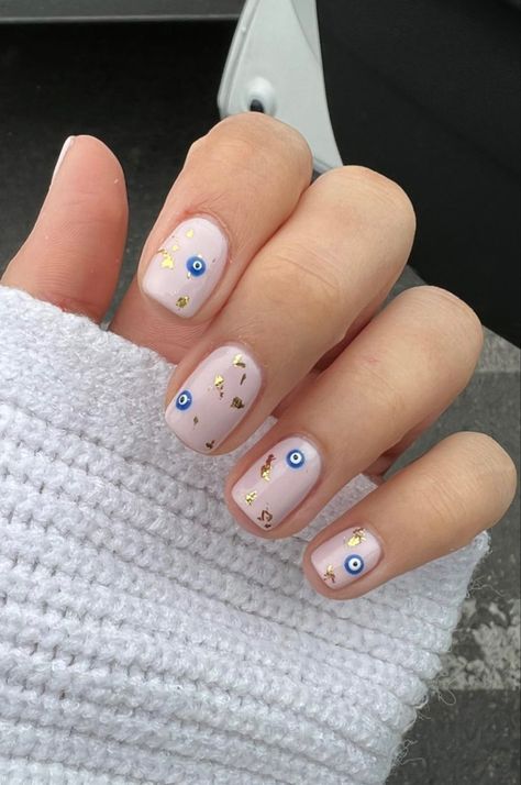 Evil Eye Nails Short Simple, Phoebe Bridgers Nails, Ojo Nails, Evil Eye Nails Design, Evil Eye Nail Designs, Nails Evil Eye, Glitter Toe Nails, Summer Nails 2023, Evil Eye Nails