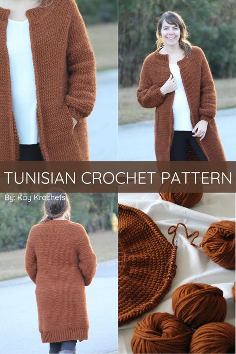 Tunisian Crochet Cardigan, Blanket With Sleeves, Diy Cardigan, Sweaters Crochet, Friends Crochet, Tunisian Crochet Pattern, Crochet Yoke, Tunisian Crochet Patterns, Tunisian Crochet Stitches