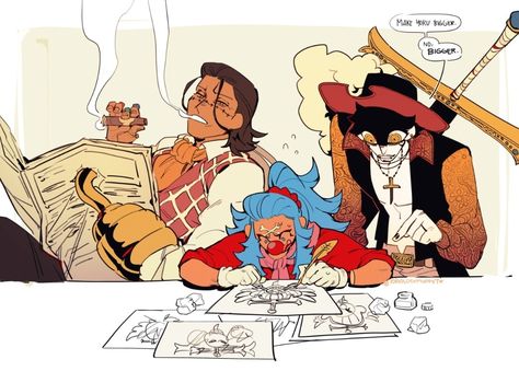 Buggy X Crocodile X Mihawk, Cross Guild One Piece Fanart, One Piece Funny Fanart, Cross Guild One Piece, One Piece Mihawk, Cross Guild, Crocodile One Piece, One Piece Series, One Piece Cartoon