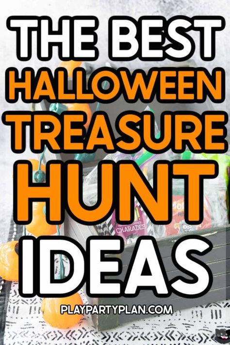 This fun Halloween treasure hunt idea is the perfect alternative to trick or treating for neighbors and friends! Halloween Hunt For Kids, Halloween Treasure Hunt Clues For Kids, Halloween Scavenger Hunt Outside, Halloween Trick Or Treat Ideas, Halloween Treasure Hunt For Kids, Outdoor Halloween Scavenger Hunt, Halloween Treasure Hunt Clues, Treasure Hunt Ideas, Halloween Scavenger Hunt For Kids