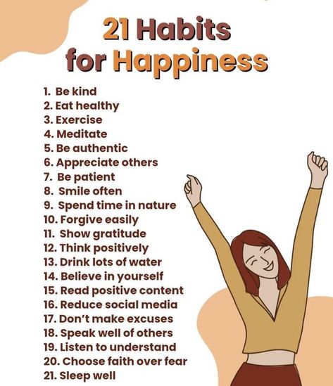 Cheerful Illustration, Happiness Tips, Happiness Habits, Motivational Tips, Positive Living, Educational Leadership, Health Quotes Motivation, Self Esteem Quotes, Life Improvement