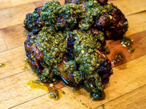 TFTI BBQ’s Chimichurri Recipe - Whisk 2023 Meals, Alex Guarnaschelli, Chimichurri Recipe, Tiktok Food, Garlic Bulb, Vegetarian Chili, Chili Flakes, Red Wine Vinegar, Vegan Paleo