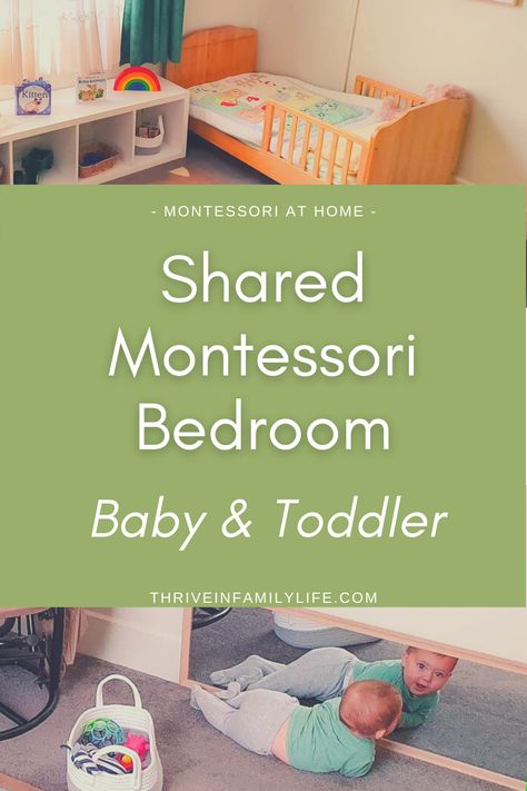 Doing Montessori at Home and want to see what a Shared Montessori Bedroom can look like for a baby and toddler? This is what we have done and has worked for us. Montessori Sibling Bedroom, Nursery Toddler Shared Room, Shared Room With Baby, Shared Montessori Bedroom, Montessori Shared Bedroom, Montessori Newborn Nursery, Toddler And Infant Shared Room, Toddler And Newborn Room Sharing, Shared Toddler And Baby Room