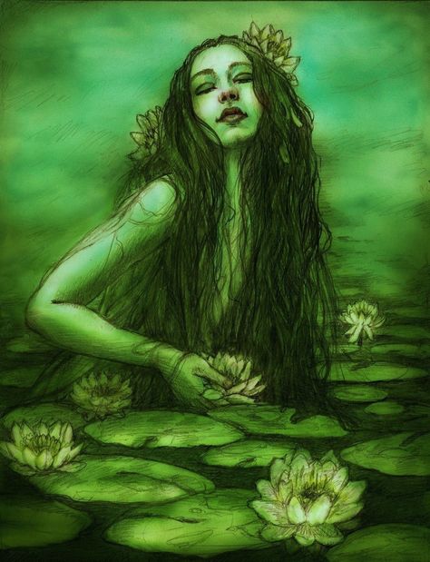 water nymph by AvantFae Water Nymph, Slavic Mythology, Water Spirit, Water Nymphs, Mermaids And Mermen, Mermaid Art, Lily Pads, In Water, Fantasy Creatures