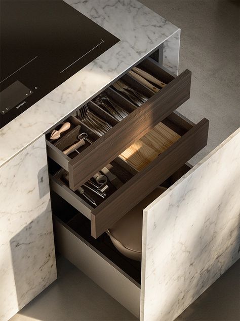 Luxury and Modern Indoor Kitchens | Indoor Kitchens Boffi K14 Boffi Kitchen, Kitchen Cabinet Interior, Kitchen Island Storage, Soft Kitchen, Section A, Joe Colombo, Joinery Details, Stainless Steel Sheet, High End Kitchens