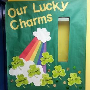 March Door Decor - Learning at the Teacher Table March Decorations Classroom, March Preschool Bulletin Board Ideas, March Themed Classroom Door, March Bulletin Boards Preschool, March Door Decorations Classroom Preschool, March Daycare Crafts, St Patrick’s Day Preschool Bulletin Board, Spring Toddler Door Ideas, March Teacher Door