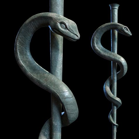 ArtStation - Medical Symbol, Roman Roshcencko Staff Of Asclepius, Tattoo Photography, Snake Art, Medical Symbols, Greek And Roman Mythology, Substance Painter, Snake Design, The Staff, Jade Carving