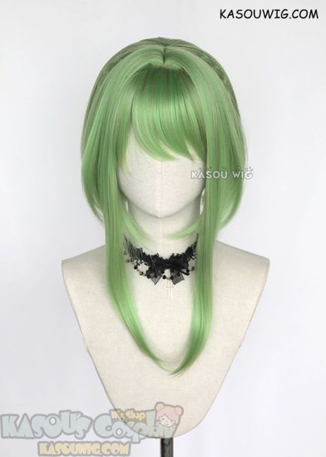 Nanamine Sakura, Green Bob, Anime Haircut, Kawaii Wigs, Pelo Anime, Anime Wigs, Green Wig, Cosplay Hair, Hair Inspiration Short