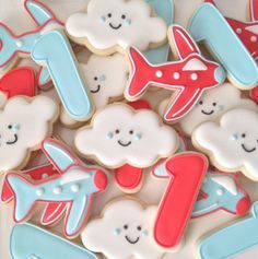 Cloud First Birthday, Vintage Airplane Party, Airplane Cookies, Time Flies Birthday, Planes Birthday Party, First Birthday Cookies, Planes Birthday, Airplane Baby Shower, Airplane Theme