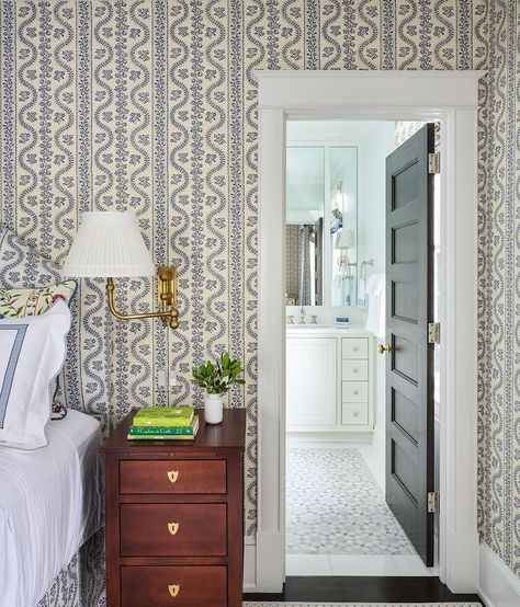 Cameron Ruppert Interiors on Instagram: “monday blues 💙 // #cameronruppertinteriors 📷: @angieseckinger” Dolly Wallpaper, Sister Parish, Cord Cover, Pattern Play, Visual Comfort, Simply Beautiful, Stripes Design, Pretty Wallpapers, Framed Bathroom Mirror