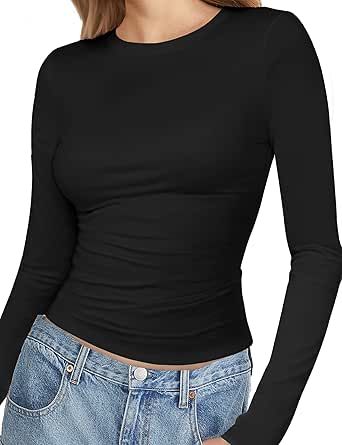 Basics Long Sleeve, Tight Black Long Sleeve Shirt, Tight Shirt Outfit, Tight Long Sleeve Shirt, Crop Tops Cute, Going Out Crop Tops, Basic Long Sleeve Shirt, Compression Clothing, Black Long Sleeve Shirt