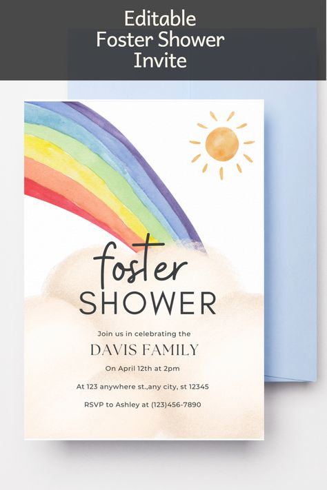 A beautiful rainbow shower invitation with customizable text is easy to download and print. Celebrate and support the new family with a foster shower. Foster Care Shower Invite by KoalaCo Design on Etsy. Foster Care Shower Ideas, Foster Baby Shower Ideas, Foster Shower Ideas, Adoption Shower, Foster Baby, Etsy Ideas, 5x7 Print, Foster Parenting, New Family