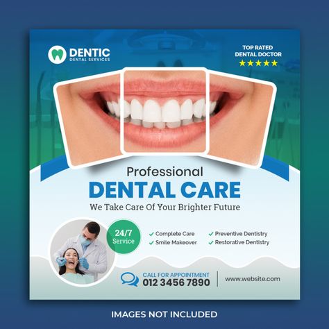 Creative dental flyer square bannertempl... | Premium Psd #Freepik #psd #banner Health Care Social Media Post, Clinic Poster Design, Dental Clinic Poster, Dental Banner, Clinic Poster, Dental Post, Dentist Social Media, Dental Advertising, Dental Social Media