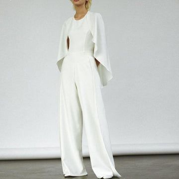 Wedding Jumpsuits Reception Pantsuit, White Wedding Pantsuit, Wedding Jumpsuit With Cape, Androgynous Wedding, Jumpsuit With Cape, Wedding Jumpsuits, Jumpsuit Prom, Fairytale Wedding Gown, Prom Jumpsuit