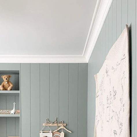 Charlotte Jade Priestley | Home interiors & Lifestyle on Instagram: "Transformation Tuesday 🤍  Colour - Pigeon by Farrow and ball mixed by @valsparpaintuk in the wood and metal finish 🤍  #toddler #childrensroomdecor #childrensroom #homerenovation #homereno #homeaccount #renovation #renovationproject #transformationtuesday #nurserydecor #nurseryinspo #childrensinterior #childreninspo" Light Blue Paneling, Pigeon By Farrow And Ball, Pigeon Farrow And Ball, Blue Paneling, Blue Playroom, Wood Panelling, Home Ac, Farrow And Ball, Nursery Inspo