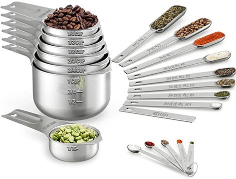 Amazon.com: Wildone Measuring Cups & Spoons Set of 21 - Includes 7 Stainless Steel Nesting Measuring Cups, 8 Measuring Spoons, 1 Leveler & 5 Mini Measuring Spoons, Ideal for Dry and Liquid Ingredients: Home & Kitchen