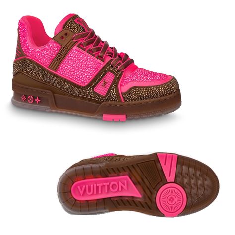 Virgil Abloh Louis Vuitton, Lv Trainer Sneaker, Brown Trainers, Trendy Shoes Sneakers, Dream Outfits, Mid Top Sneakers, Pink And Brown, Pink Sneakers, Mid Top