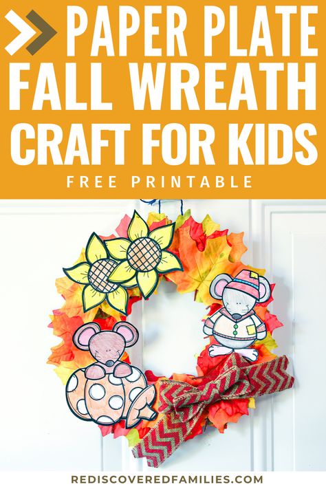 Learn how to make this cute paper plate Fall wreath for kids. This easy fall craft uses paper plates, leaves, and our FREE printable. Perfect for home or the classroom. Get the instructions and free download at rediscoveredfamilies.com Fall Wreath Craft, 2nd Grade Crafts, Easy Fall Wreaths, Fun Fall Crafts, Homeschool Crafts, Autumn Paper, Easy Fall Crafts, Autumn Activities For Kids, Fall Craft