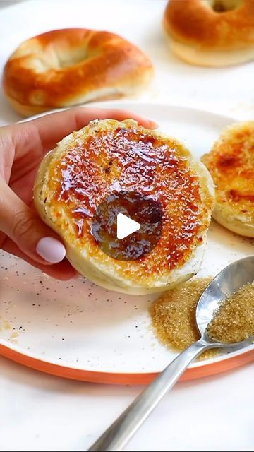 @thefeedfeed on Instagram: "If you like cinnamon sugar bagels, you need to try @thenaughtyfork’s Crème Brûléegle. It creates an irresistible, sweet crunch on top of the cream cheese.

Visit thefeedfeed.com/bagels for more inspiration and keep tagging #feedfeed for a chance to be featured.

HOW TO:
1. Spread cream cheese on both sides of a plain bagel.
2. Sprinkle sugar on top of the cream cheese.
3. Use a blow torch to torch the sugar, creating a brûlée topping.

#bagels #easyrecipe #easymeals #creamcheese #howto #brulee #breakfast" Plain Bagel, Blow Torch, Instagram Ladies, Bagel Recipe, Spicy Honey, Sweet Cream, Get Even, Ladies And Gentlemen, Dessert Bread