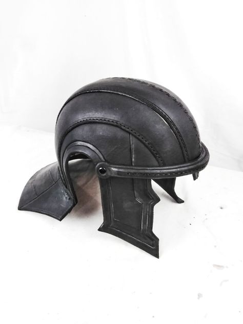 Leather Roman helmet.  www.benchmarkleatherworks.com Leather Helmet, Smart Hacks, Roman Helmet, Shoulder Armor, Game Props, Arm Armor, Robots Concept, Robot Concept Art, Armors