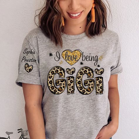 I Love Being Gigi Leopard, Custom Gigi And Kids, Grandma Gift TH T-Shirt Made from airy fabric, can be worn all year around, good sweat absorbing, wear at home, good sleepwear, or any sports activities. Great as Birthday gifts, any Holiday presents for loved ones or It's a gift to yourself. This adorable item can be designed upon anyone's wish with any title. Product details: Brand: Gildan Classic unisex cut makes this easy to fit the body. Material: Cotton Heavyweight Fabric. Sport Grey And Ant Gigi Shirt Ideas, Gigi Shirts, Deer Shirt, Cricut Explore Projects, Holiday Presents, Cute Shirt Designs, Grandma Gift, Dark Grey Color, Personalized Clothes