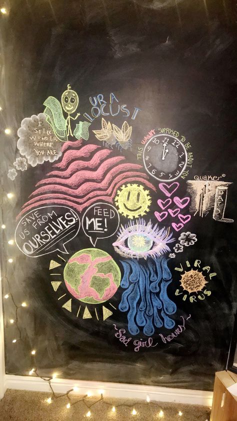 Aesthetic Chalkboard Ideas, Chalk Wall Ideas Bedroom, Drawings For Chalkboard Wall, Chalkboard Wall Art Aesthetic, Aesthetic Chalkboard, Chalkboard Wall Bedroom Aesthetic, Chalk Art Wall, Chalk Wall Ideas, Chalk Wall Art