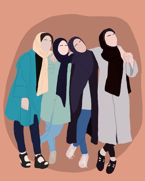 Dp For 4 Friends Group, 3 Friends Group Dp, 4 Sisters Cartoon, 4 Friends Dp, Illustration Art Friends Group, Sg Background, Friends Group Dp, Brother Sister Poses, Hijabi Art