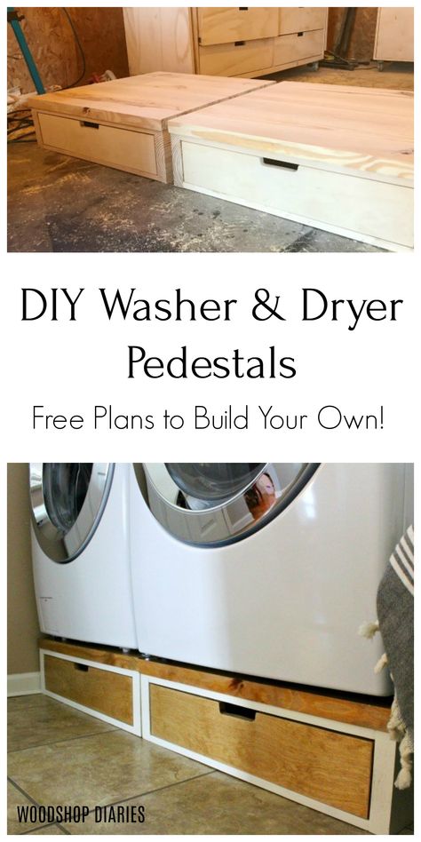 Diy Washer And Dryer Pedestal, Pedestal For Washer And Dryer, Washer And Dryer Stand, Laundry Room Pedestal, Washer And Dryer Pedestal, Laundry Pedestal, Dream Laundry Room, Basement Laundry, Laundry Room Renovation