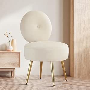 Furniliving Armless Vanity Chair for Makeup Room, Velvet Vanity Stool with Back, Living Room Chair with Solid Metal Legs for Bedroom, Study Room, Vanity(Khaki) Stool With Back, Room Vanity, Bedroom Study Room, Makeup Chair, Study Chair, Living Room Chair, Vanity Chair, Stools With Backs, Vanity Stool