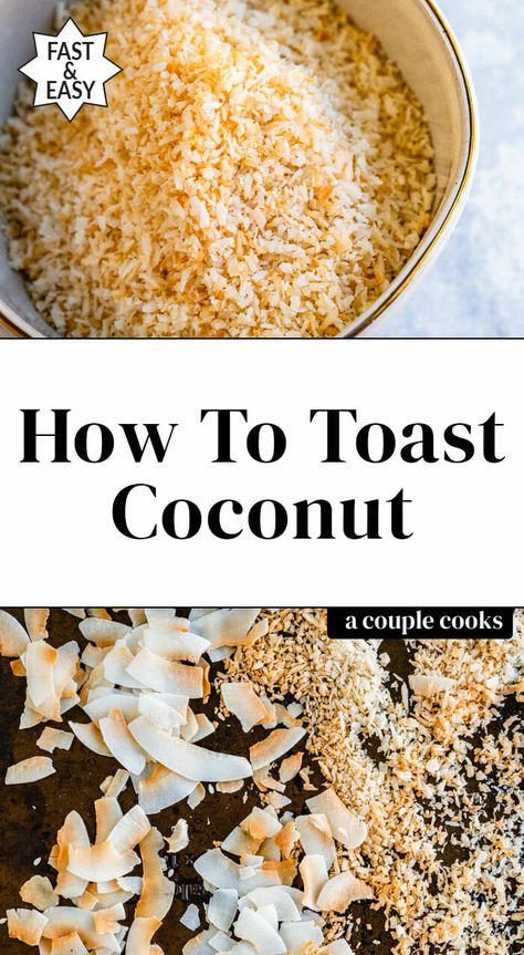 Toasted coconut brings a nutty flavor and crisp crunch to oatmeal, smoothies, and desserts! Here's how to toast coconut two ways. #toasted #toastedcoconut #toast #howto #diy #plantbased #vegetarian #wfpb Glazed Nuts Recipe, How To Toast Coconut, Toast Coconut, Glazed Nuts, Homemade Acai Bowl, Blueberry Buttermilk Pancakes, Granola Oatmeal, Homemade Nut Butter, Best Fish Recipes