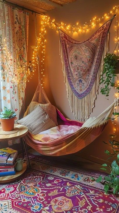 Hammock In Room, Harem Room, Bohemian Studio Apartment, Peace Room, Room Hammock, Hammock In Bedroom, Lush Plants, Starting Fresh, Dream Bedroom Inspiration